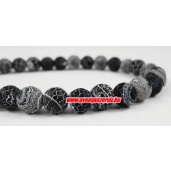   Matt repesztett achát ásványgyöngy. 10mm. Fekete. 1 szál.