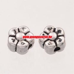   Fém köztes gyöngy.  Virág. 5x3mm. Antik ezüst szín. 100db.