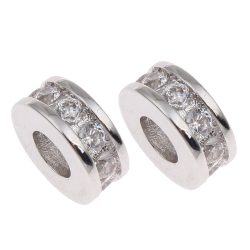 Cirkon kristályos köztes gyöngy. 10x4mm. Platina szín.