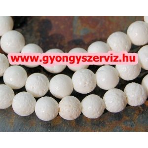 Fehér szivacskorall gyöngy. 10mm. Korall. 1 szál, kb. 40cm.