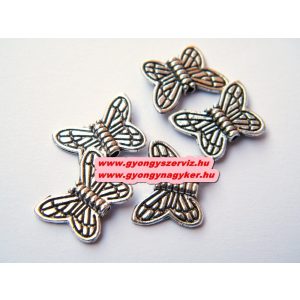 100db. . Pillangó. 14x11mm. Antik ezüst szín. Fémgyöngy, köztes gyöngy. 