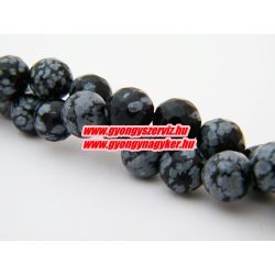   Csiszolt hópehely obszidián ásványgyöngy. 8mm. 1 szál, kb. 40cm.