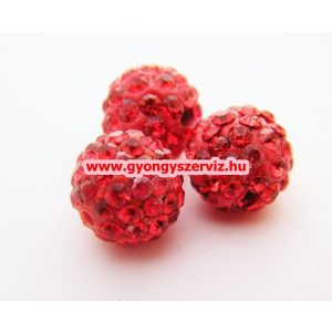 Shamballa gyöngy. 10 mm. Piros.  10db.