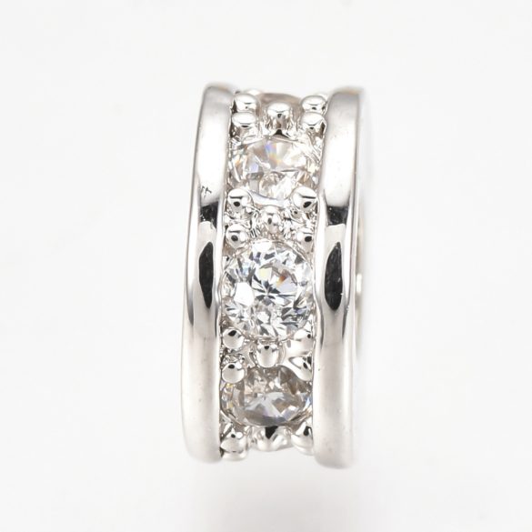 Kiárusítás! Cirkon köztes gyöngy. 7x3mm. Platina szín, fehér kristály.