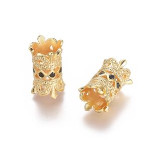 Kiárusítás! Cirkon cső, korona, köztes gyöngy. Arany szín, fekete kristály.