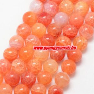 Roppantott achát ásványgyöngy. 8mm. Narancs. 1 szál (40cm).