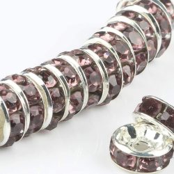   Rondell. Strasszos köztes gyöngy, rondella. 6mm. AAA. Világos ametiszt.  100db/csomag.