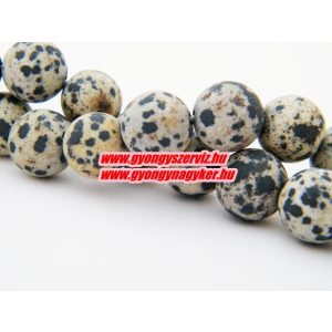 Matt dalmatínerkő ásványgyöngy. 10mm.  1 szál (kb. 40cm).