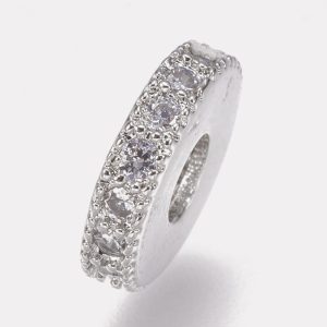 Kiárusítás! Cirkon köztes gyöngy. 8x2mm. Platina szín, fehér kristály.