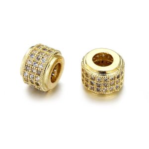 Kiárusítás! Cirkon köztes gyöngy. 9x6mm. Arany szín, fehér kristály.
