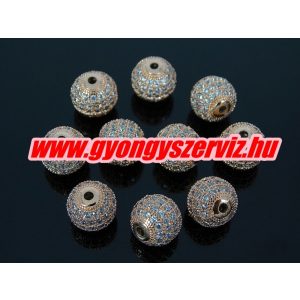 Kiárusítás!  kristályos köztes gyöngy. 10mm. Rózsaarany szín, fehér kristály.