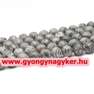 Szürke képjáspis ásványgyöngy. 6mm. 1 szál, kb. 40cm.