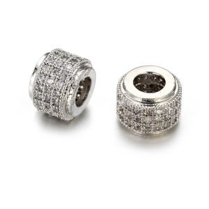 Kiárusítás! Cirkon köztes gyöngy. 9x6mm. Platina szín, fehér kristály.