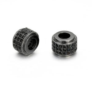 Kiárusítás! Cirkon köztes gyöngy. 9x6mm. Fekete szín, fekete kristály.