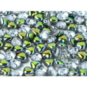 Cseh üveggyöngy. Szív. 6mm. Zöld aura. 50db/csomag