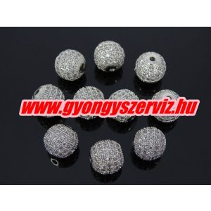 Kiárusítás!  kristályos köztes gyöngy. 10mm. Platina szín, fehér kristály.