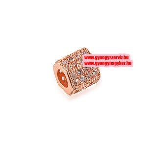 Kiárusítás! Cirkon kristályos, hexagon köztes gyöngy.  7.1x7.3mm. Rózsaarany szín, fehér kristály.