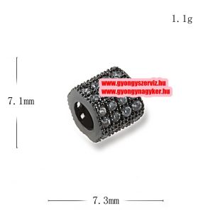 Kiárusítás! Cirkon kristályos, hexagon köztes gyöngy. 7.1x7.3mm. Fekete szín, fekete kristály.