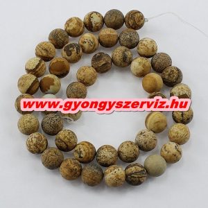 Matt képjáspis ásványgyöngy, féldrágakő gyöngy. 8mm. 1 szál, kb. 40cm.