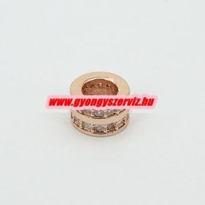 Cirkon köztes gyöngy. 8x5mm. Rózsaarany szín. 2 soros.