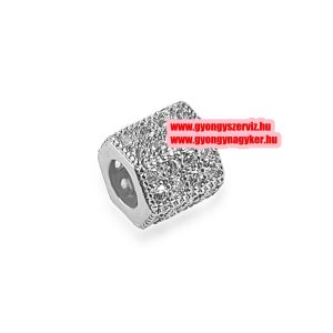Kiárusítás! Cirkon kristályos, hexagon köztes gyöngy.  7.1x7.3mm. Ezüst szín, fehér kristály.