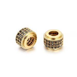 Kiárusítás! Cirkon köztes gyöngy. 9x6mm. Arany szín, fekete kristály.